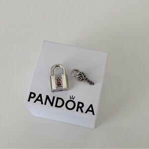 Pandora Silver and Red Lock and Key Charm Set